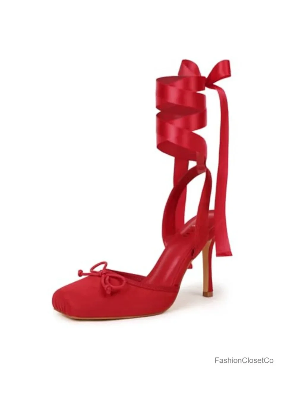 Ballet Heels Stiletto Pumps Women Square Toe Lace Up Bow Slingback Suede 4 Inch